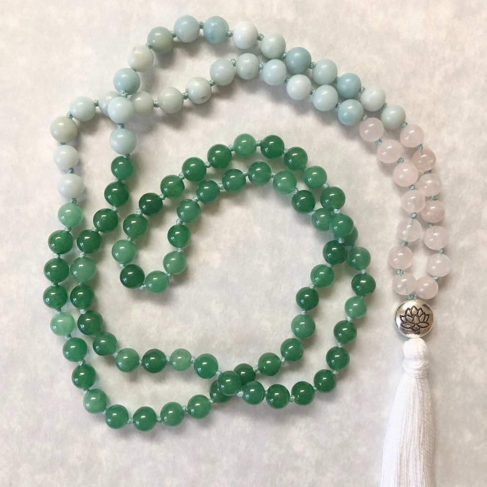 Rose Quartz | Amazonite | Aventurine 108 Bead Mala Necklace